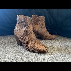 Snakeskin ankle bootie